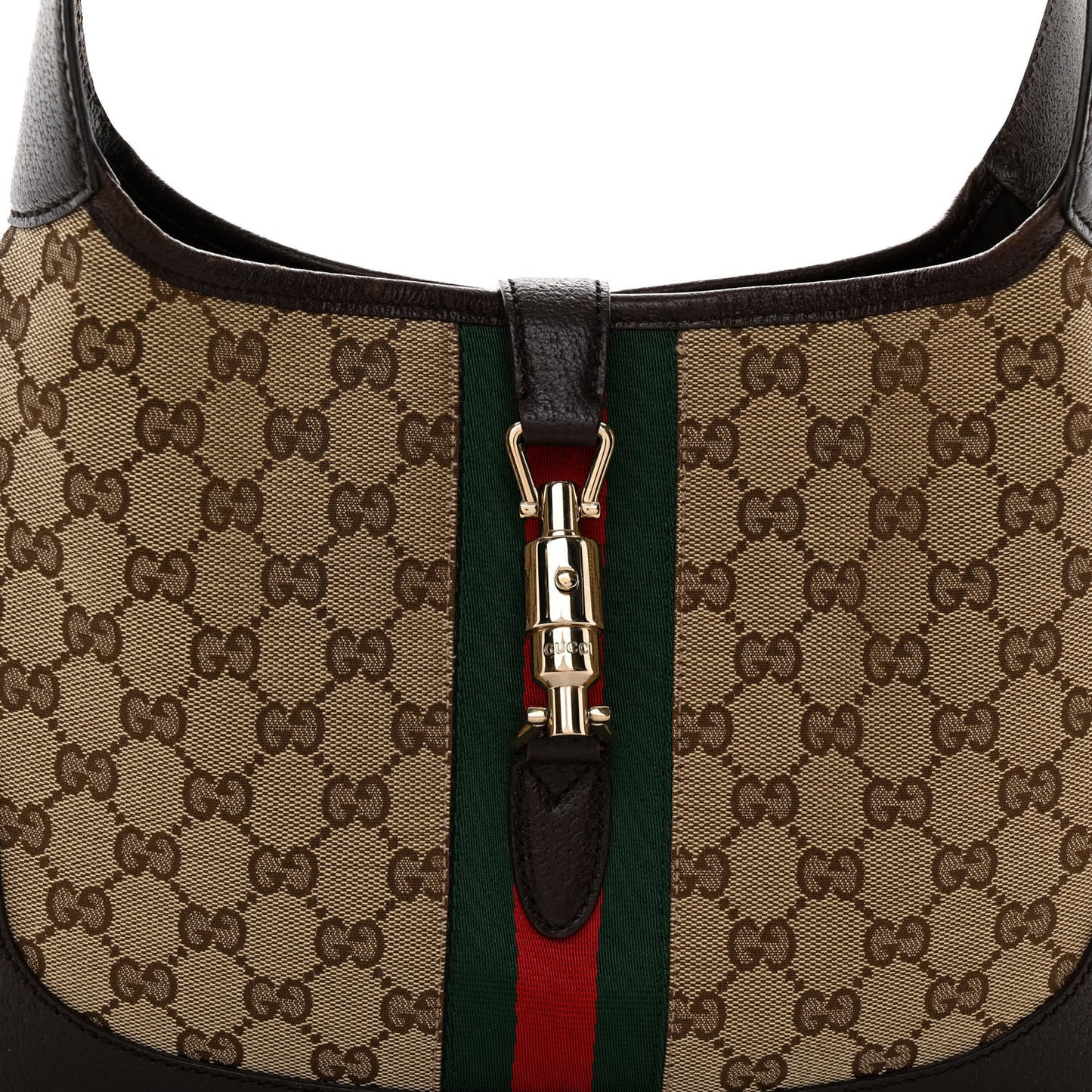 GG Supreme Monogram Azalea Calfskin Web Medium Jackie 1961 Hobo Beige Ebony Brown Sugar