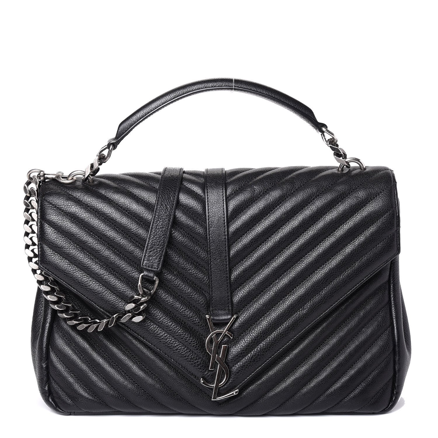 Saint Laurent Sheepskin Matelasse Chevron Monogram Large College Satchel Black 1 of 9