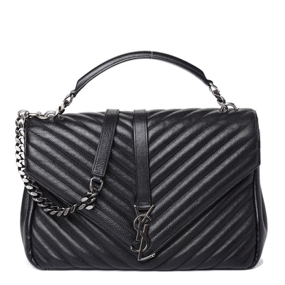 Saint Laurent Sheepskin Matelasse Chevron Monogram Large College Satchel Black 1 of 9