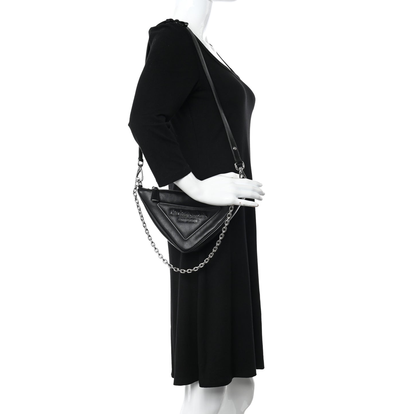 Grace Lux Triangle Logo Embossed Mini Triangle Bag Black