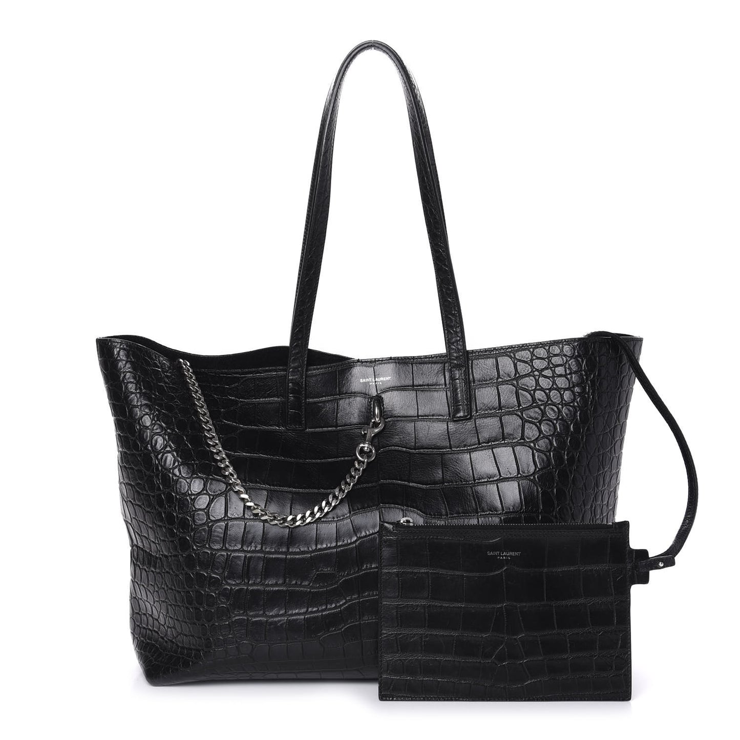 Calfskin Crocodile Embossed Shopping Tote Black