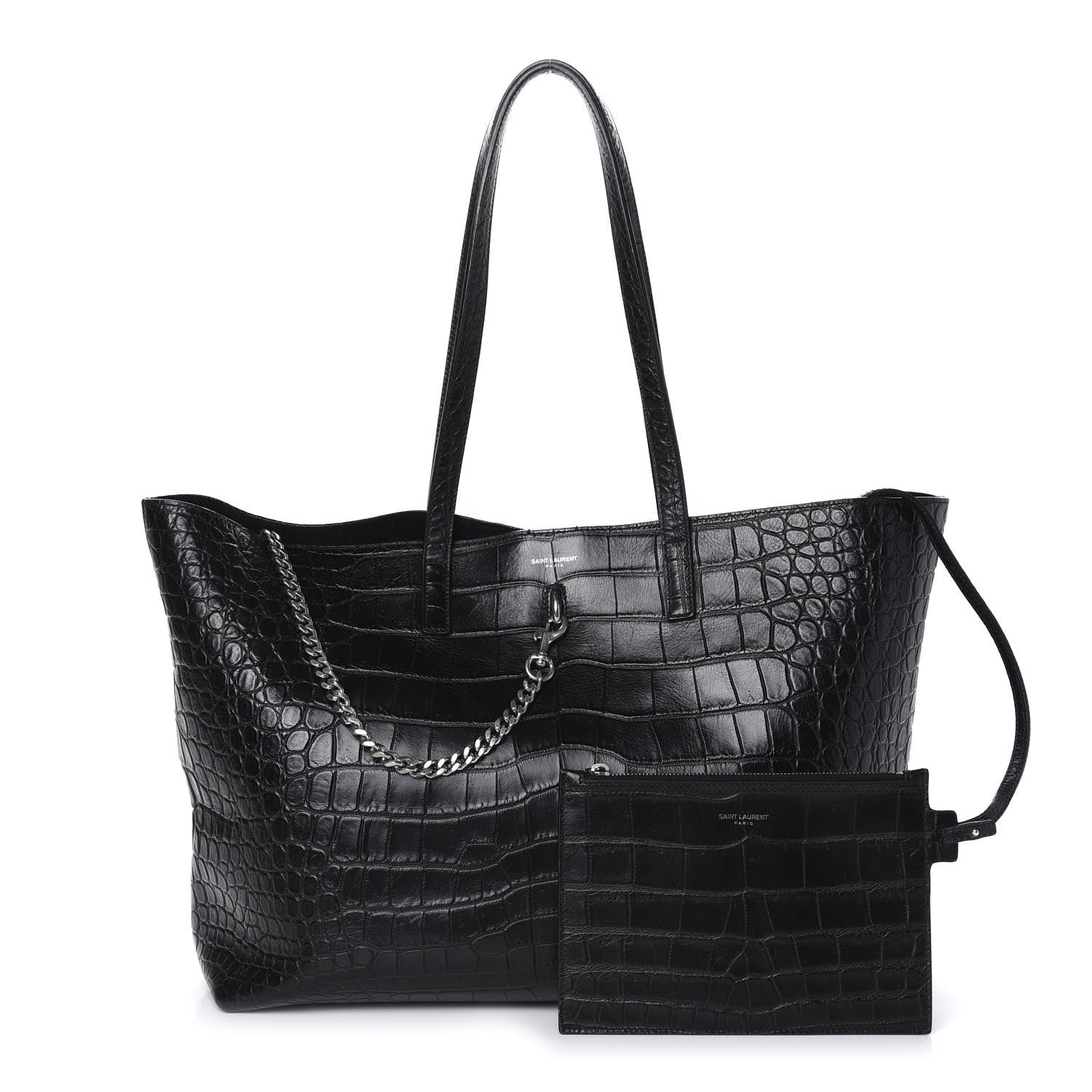 Saint Laurent Calfskin Crocodile Embossed Shopping Tote Black 1 of 10