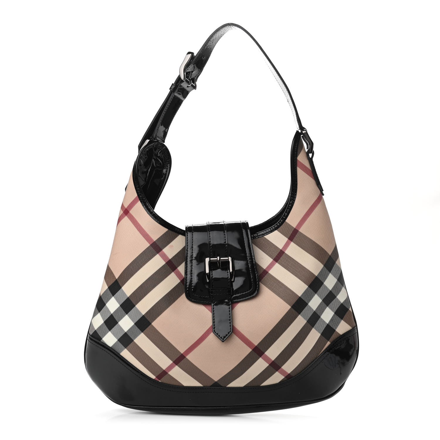 Burberry Patent Nova Check Brook Hobo Black 1 of 10
