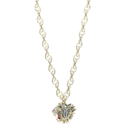 Gucci Metal Enamel Roaring Tiger Pendant Necklace Gold 1 of 4