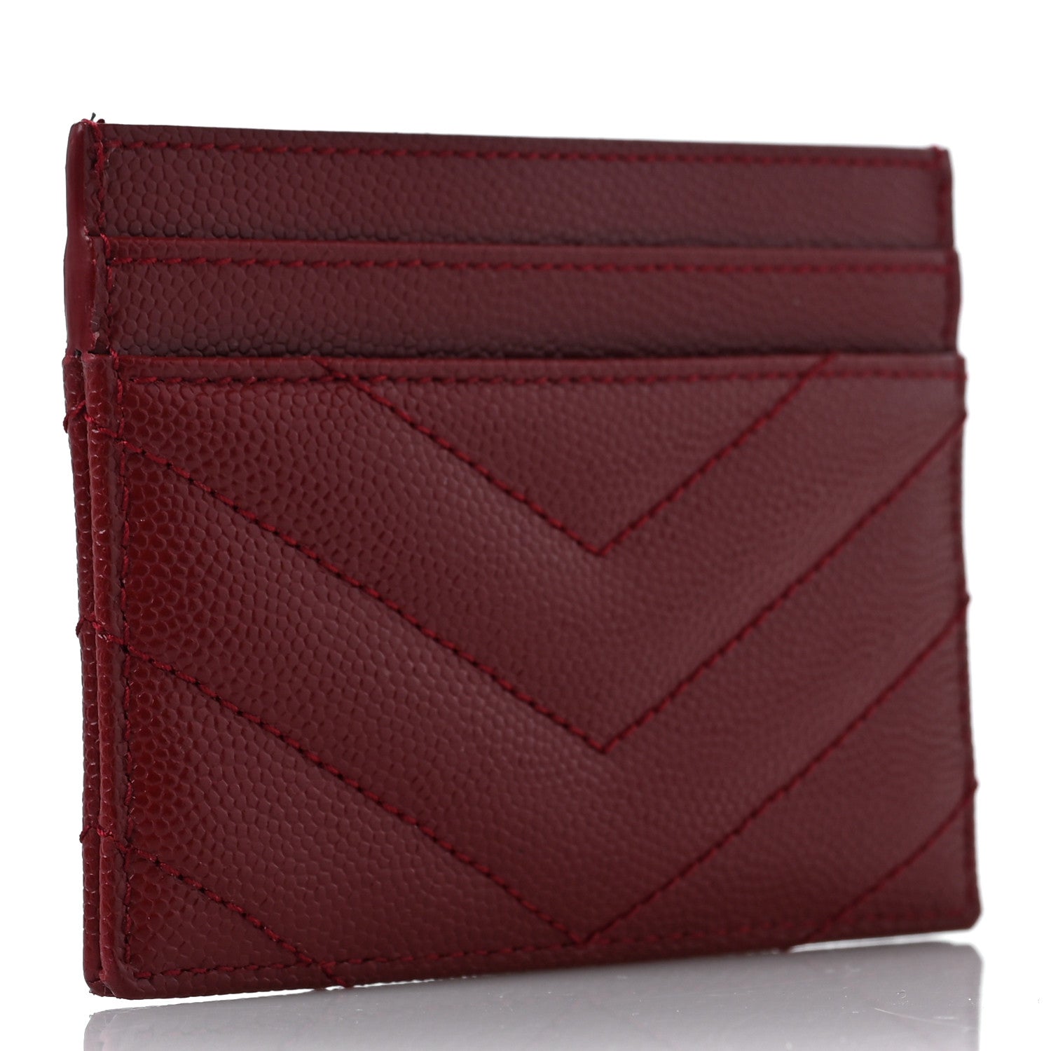 Saint Laurent Grain De Poudre Matelasse Chevron Monogram Credit Card Case Opyum Red 3 of 7