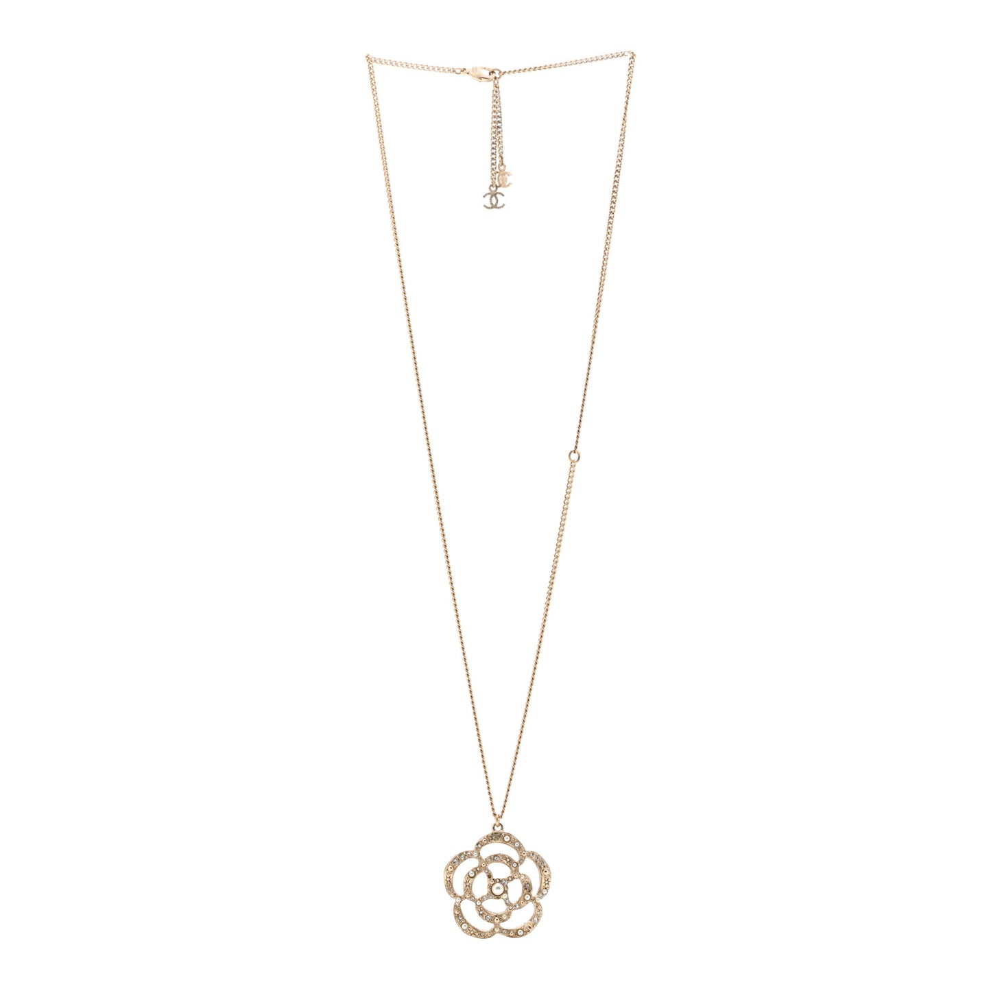 Crystal Pearl Camellia Necklace Gold
