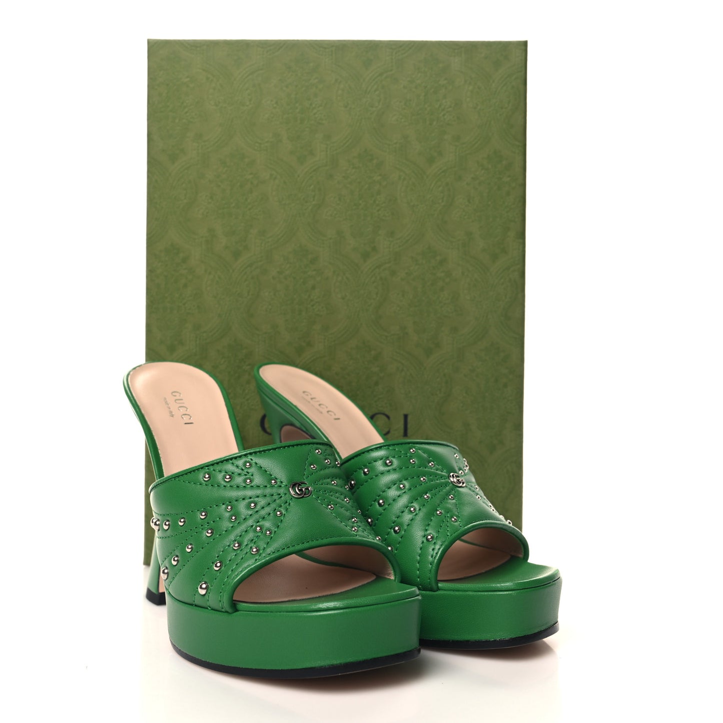 Calfskin Embellished Claire Mules 37 Spring Green