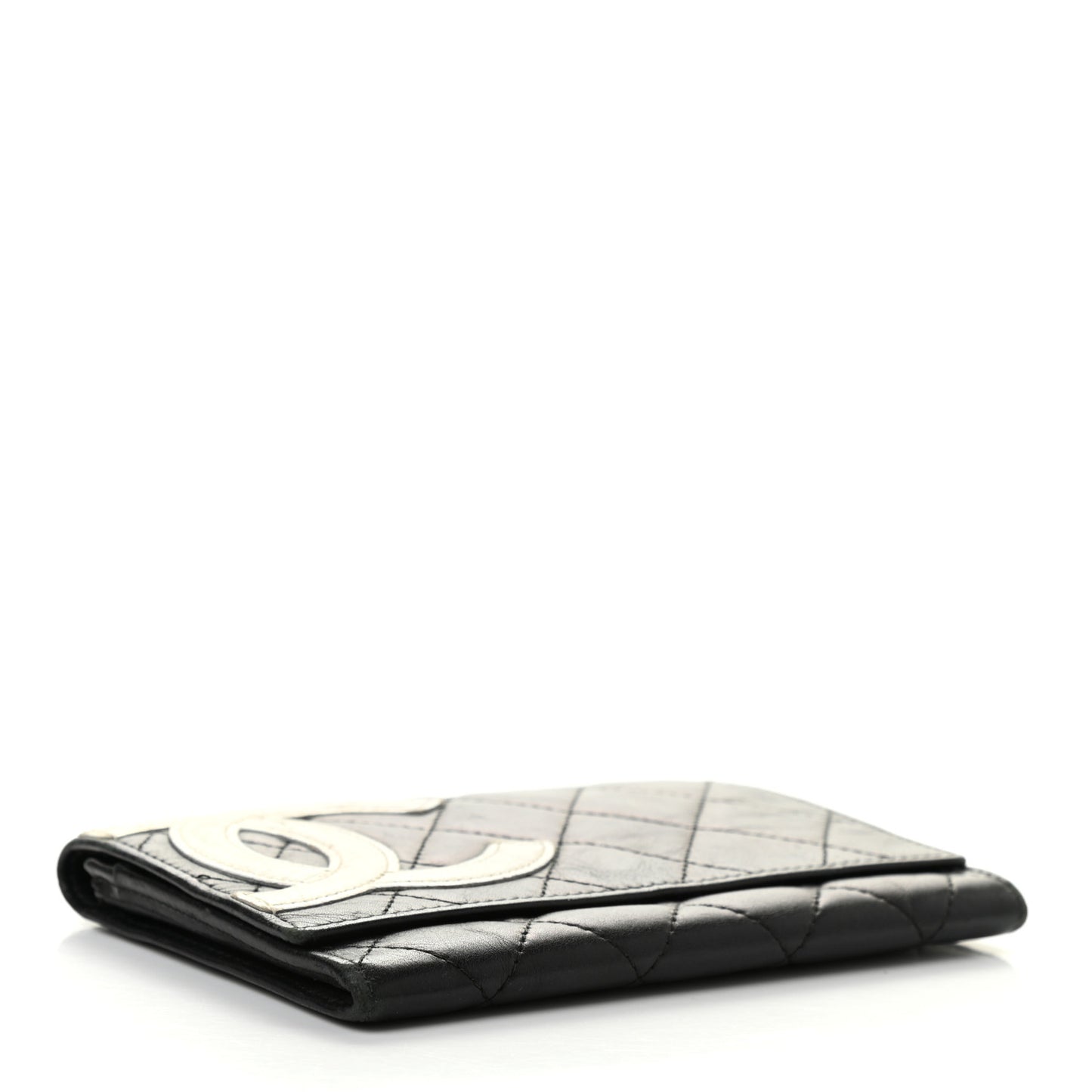 Calfskin Quilted Cambon Flap Wallet Black White
