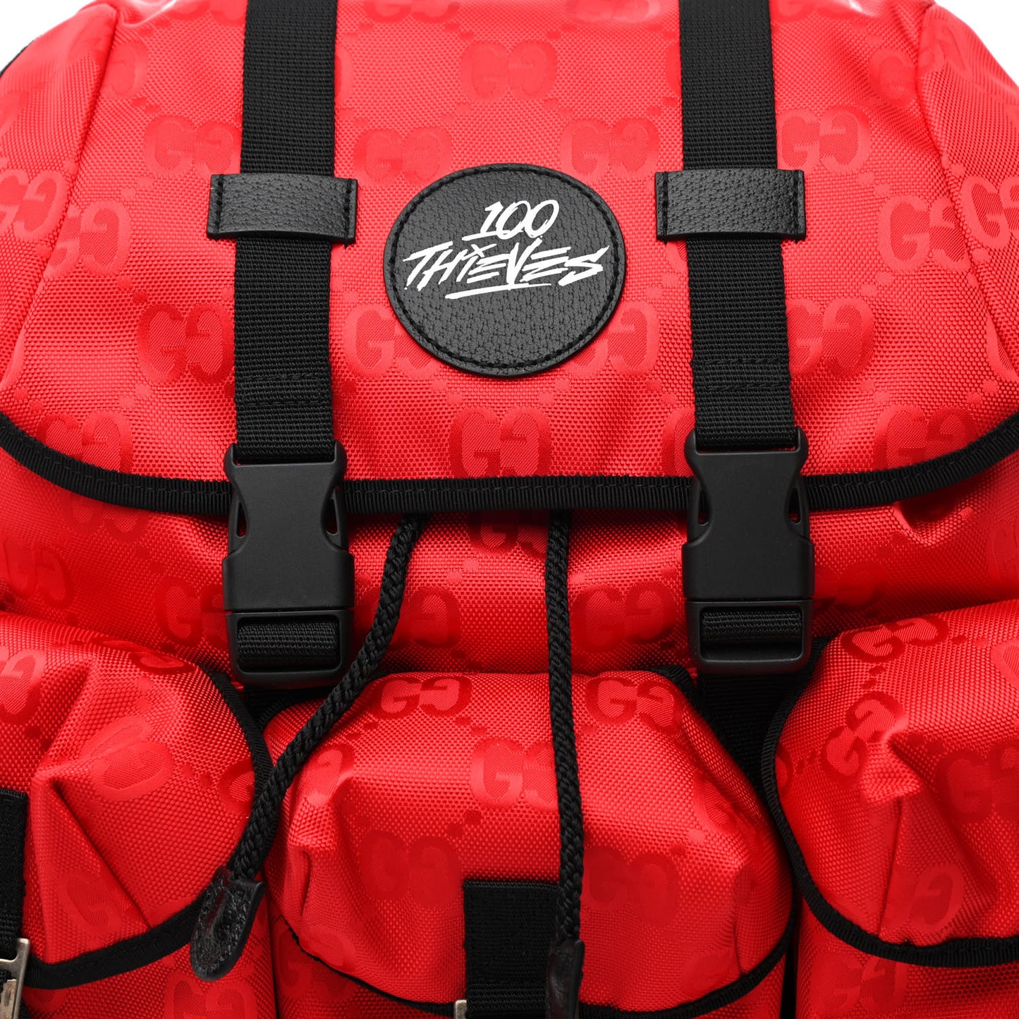 X 100 THIEVES Econyl Nylon Monogram Off The Grid Utility Pocket Backpack Red Black