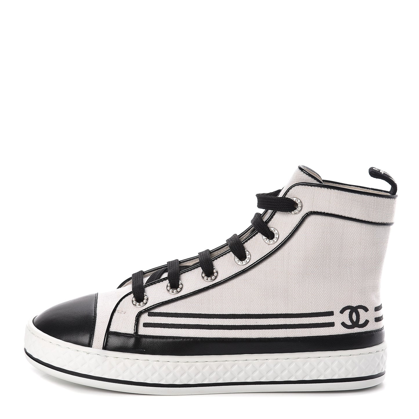 Fabric Lambskin Lace Up Cap Toe Sneakers 38.5 White Black