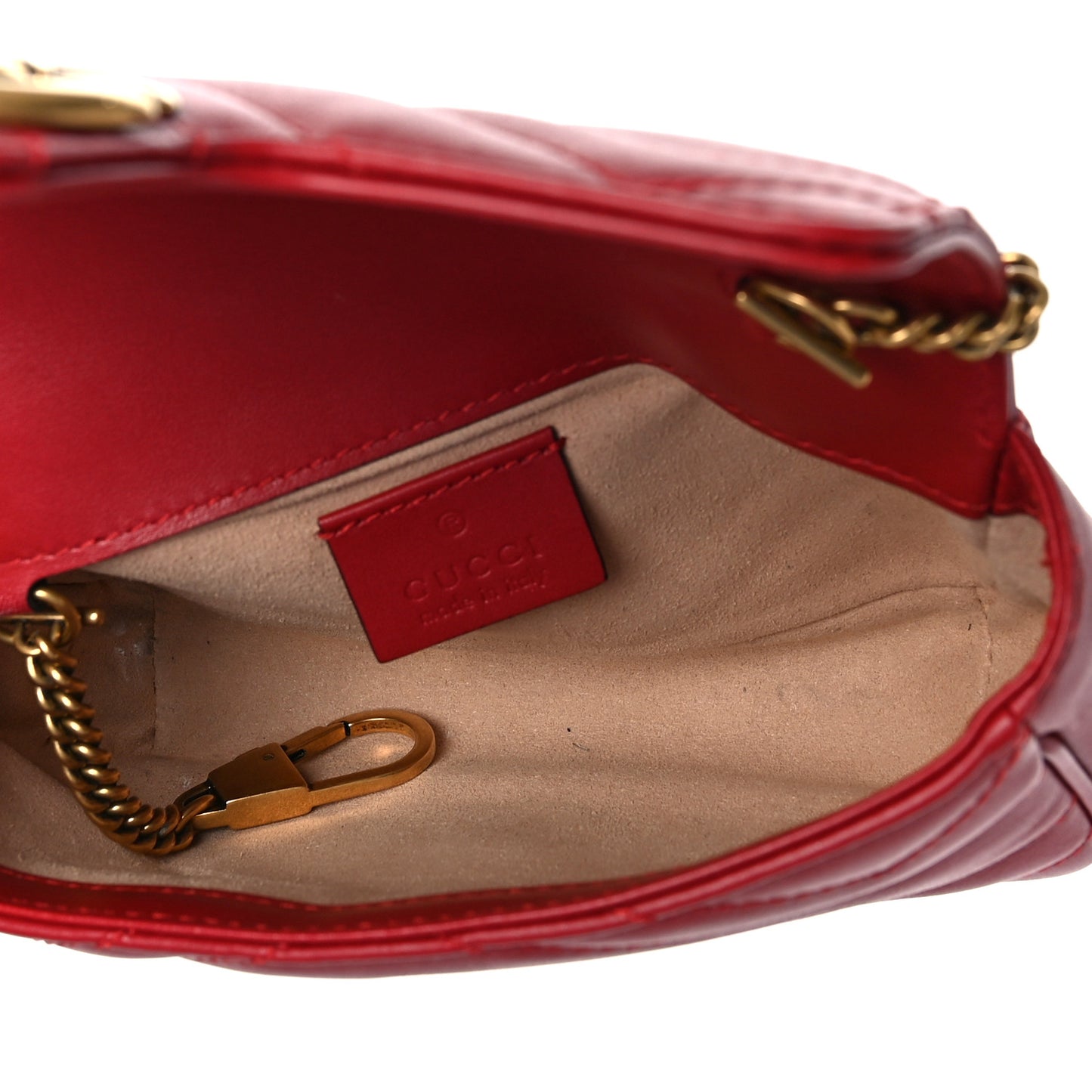Calfskin Matelasse Super Mini GG Marmont Shoulder Bag Hibiscus Red