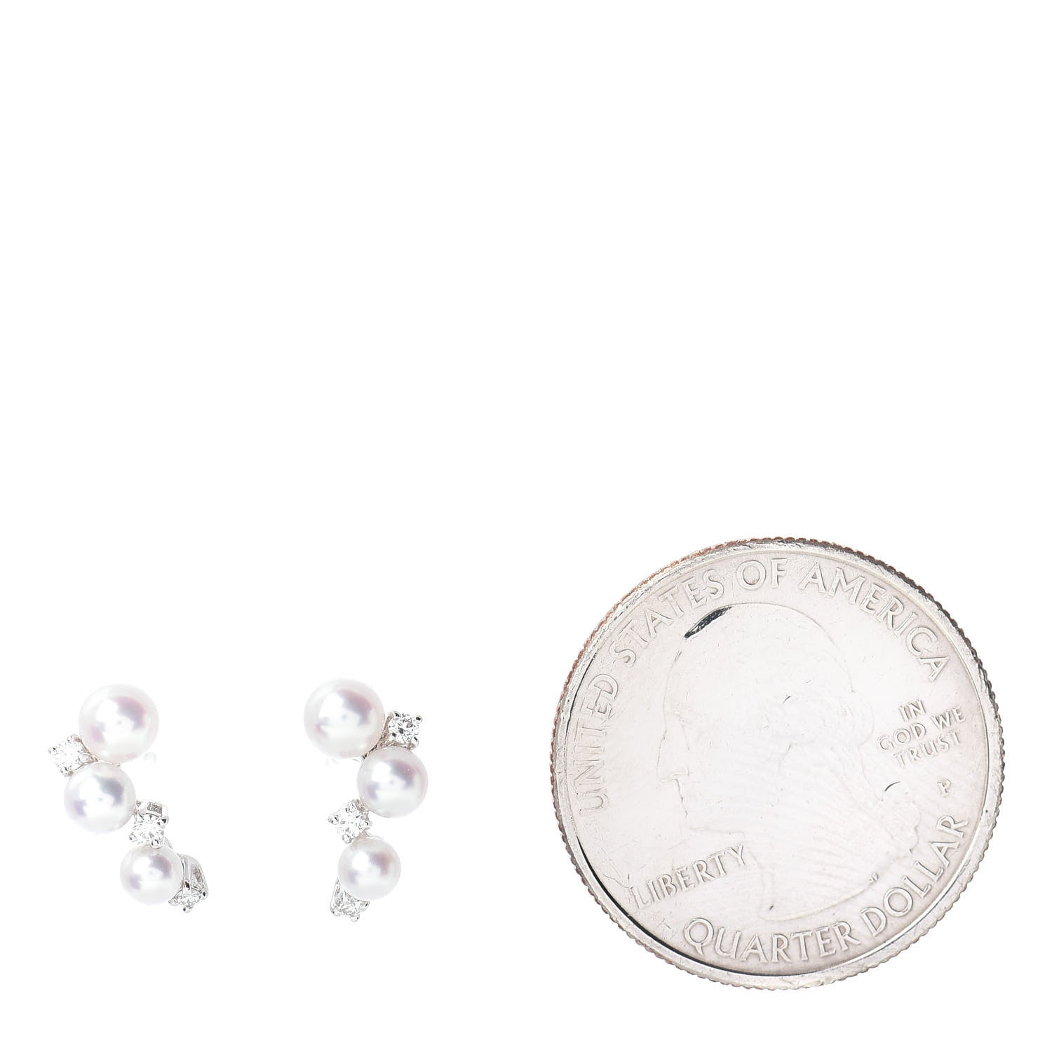 Mikimoto 18K White Gold Diamond Akoya Pearl Cluster Earrings 2 of 4