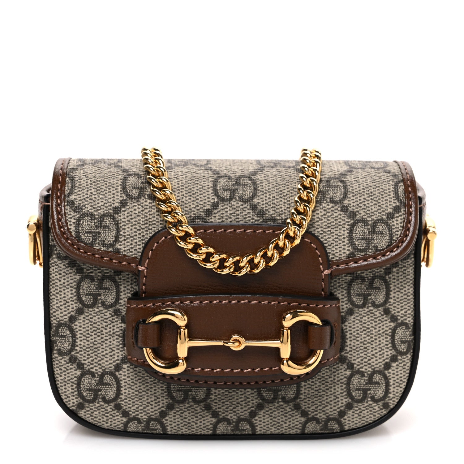 Gucci GG Supreme Monogram Azalea Calfskin Web Horsebit 1955 Wallet On Strap Beige Ebony Brown Sugar 1 of 10
