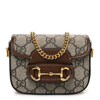 Gucci GG Supreme Monogram Azalea Calfskin Web Horsebit 1955 Wallet On Strap Beige Ebony Brown Sugar 1 of 10