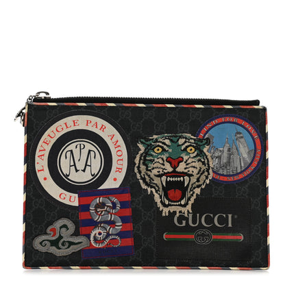 Gucci GG Supreme Monogram Night Courrier Zip Wristlet Pouch Black Multicolor 1 of 12
