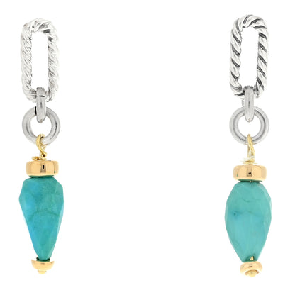 David Yurman Sterling Silver 18K Yellow Gold Turquoise Figaro Drop Earrings 1 of 4