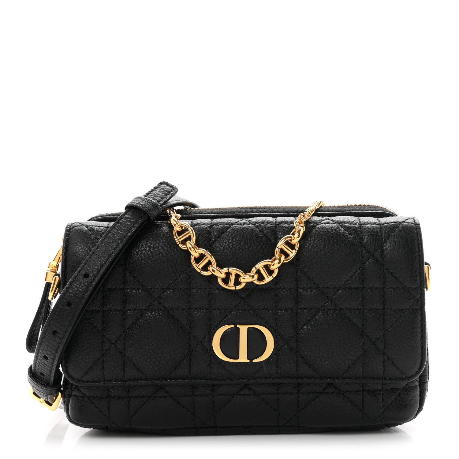 Christian Dior Supple Calfskin Cannage Caro Pouch With Chain  Black 1 of 11
