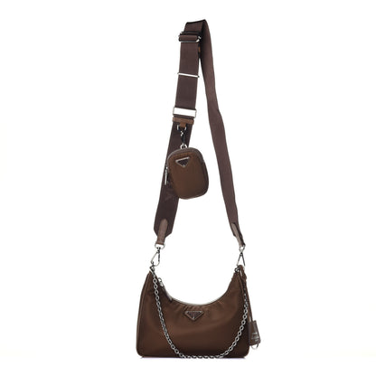 Prada Tessuto Nylon Saffiano Re-Edition 2005 Shoulder Bag Cacao 1 of 10