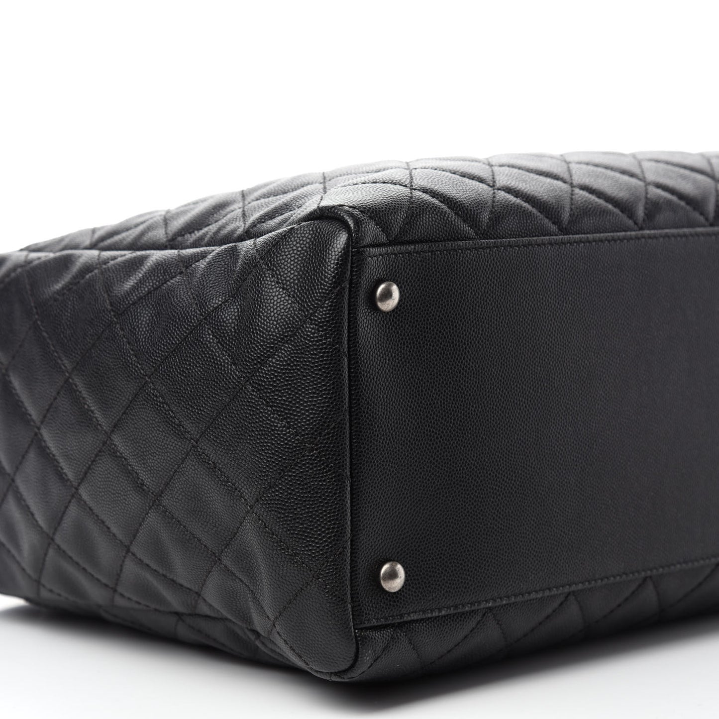 Caviar Quilted Large Coco Handle Shopping Tote Black