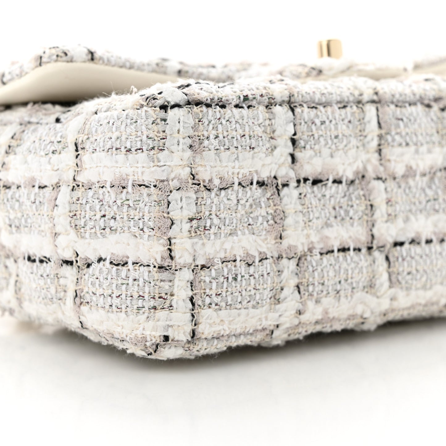 Tweed Quilted Mini Rectangular Flap White Grey