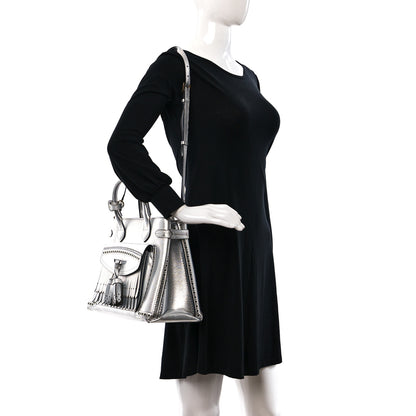 Burberry Metallic Calfskin Broguing Medium Banner Tote Silver 2 of 9