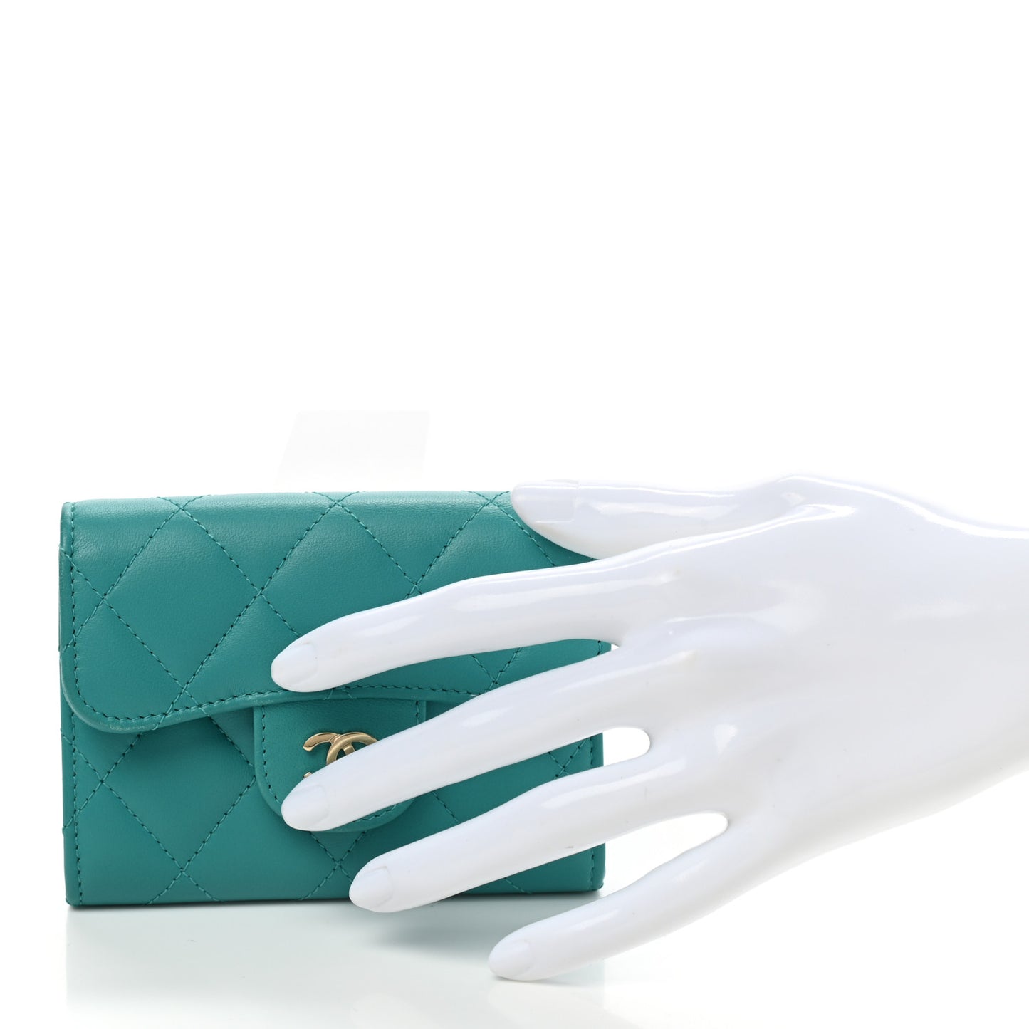Lambskin Quilted Flap Card Holder Wallet Turquoise