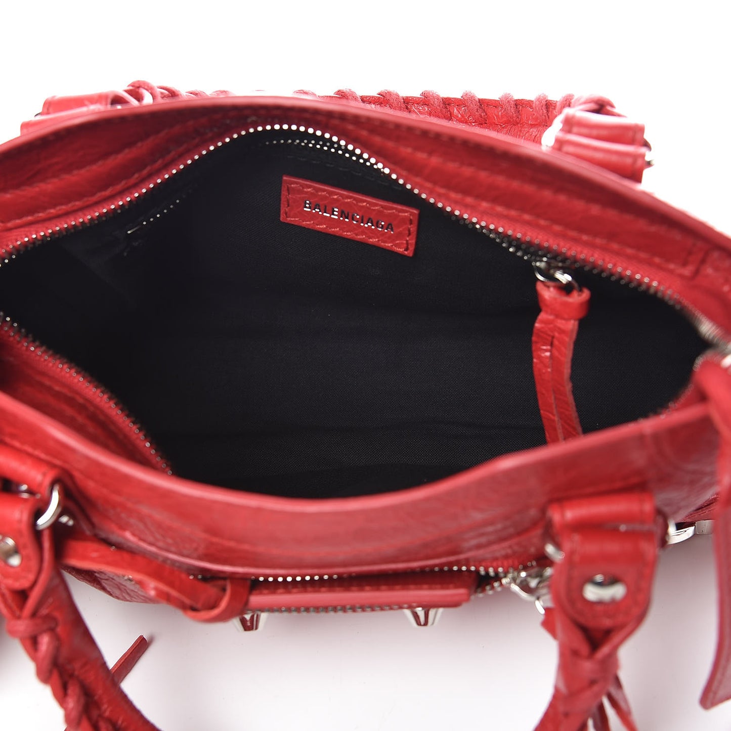 Agneau Classic Silver Hardware Mini City Logo Strap Red Black