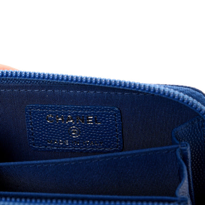 Chanel Caviar Quilted Boy Zip Around Coin Purse Wallet Blue 6 of 8