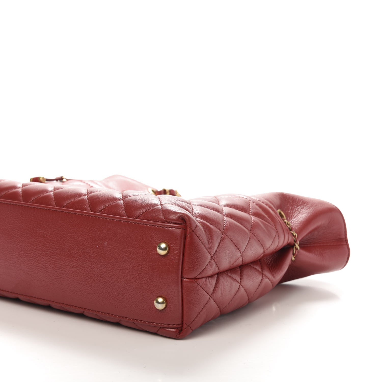 Chanel Aged Calfskin Quilted Drawstring Shopping Tote Red 7 of 12