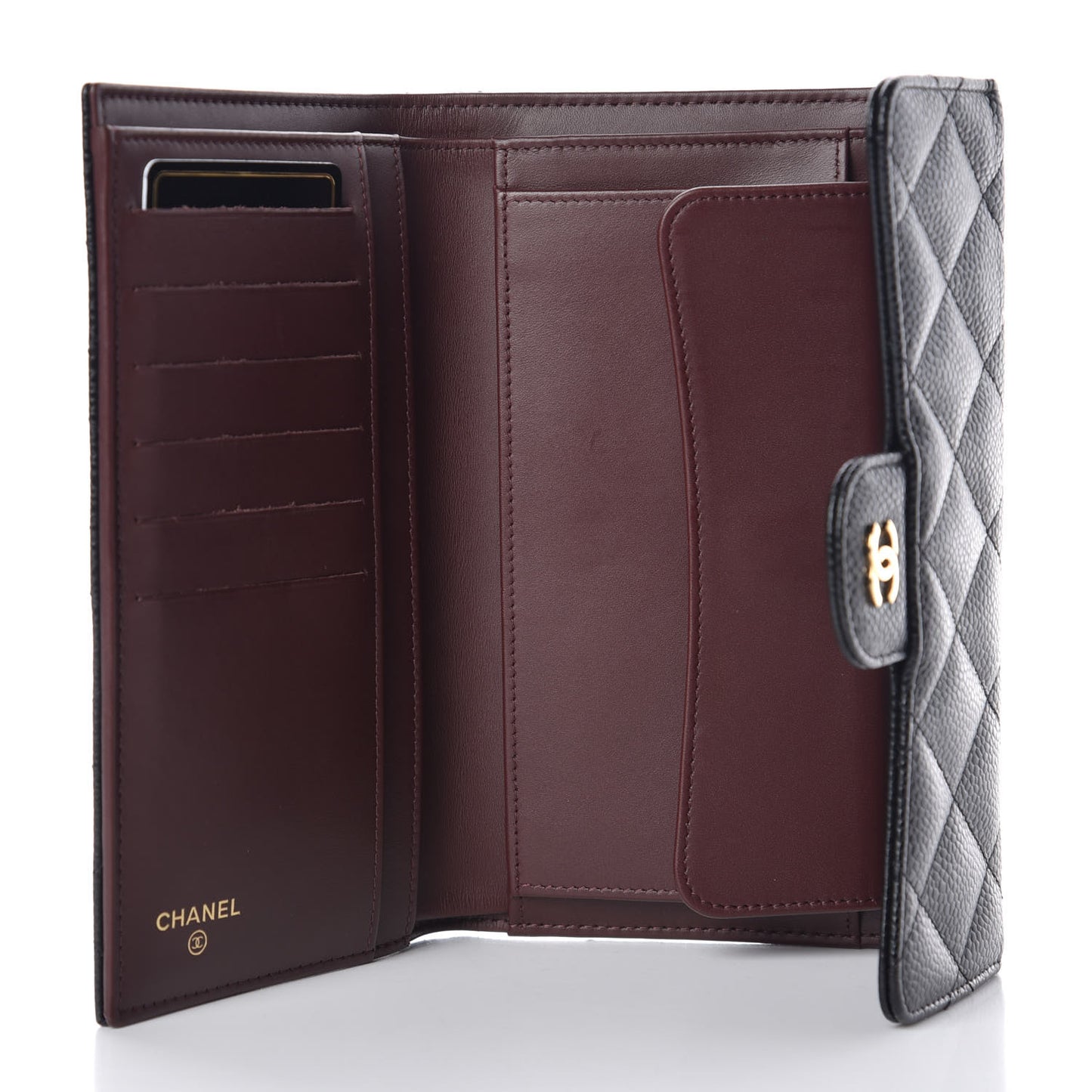 Caviar Quilted Long Flap Wallet Black