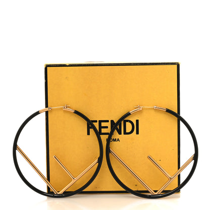 Fendi Metal Enamel Large F is Fendi Hoop Earrings Black Gold 5 of 5