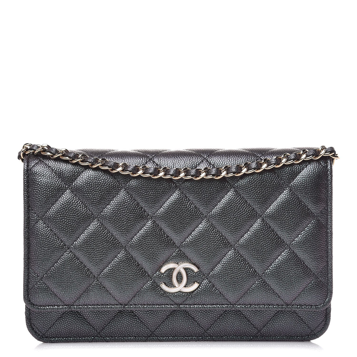 Chanel Iridescent Caviar Quilted Wallet On Chain WOC Black 1 of 12