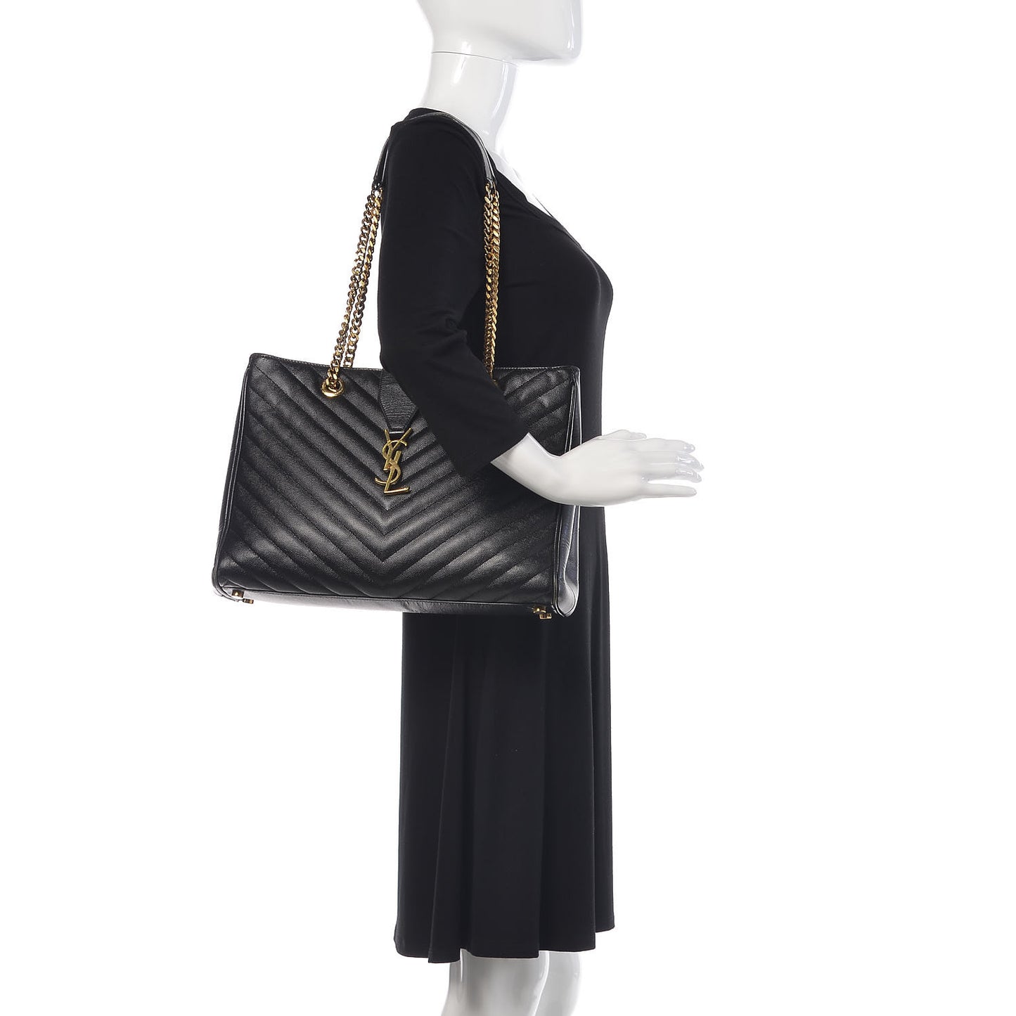 Grain De Poudre Matelasse Chevron Monogram Shopping Bag Black