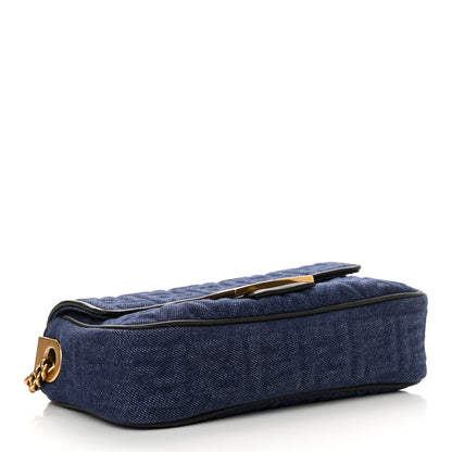 Fendi Denim Cuoio Aura FF Embossed Midi Chain Baguette Blue Ebano 4 of 10