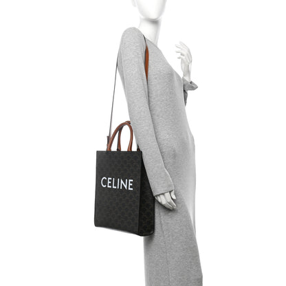 Celine Triomphe Canvas Calfskin Small Vertical Cabas Tan 2 of 9