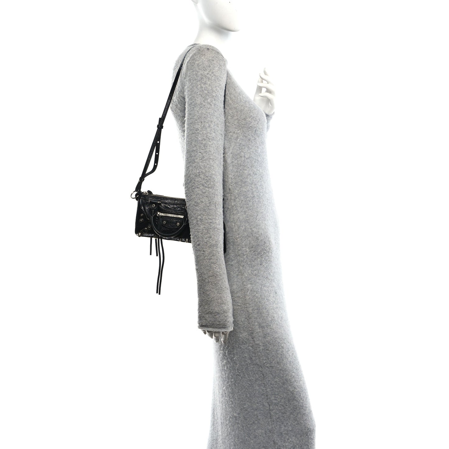 Agneau Arena Crystal Neo Nano Cagole Handbag Black