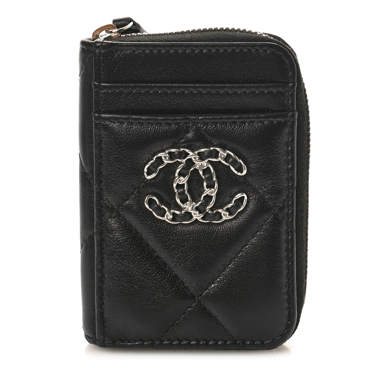 Chanel Lambskin Quilted Chanel 19 Vertical Zip Card Holder Wallet Black 1 of 9