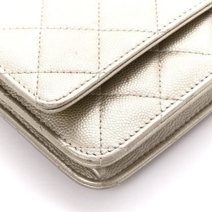 Chanel Pearly Caviar Quilted Wallet On Chain WOC Light Gold 10 of 13