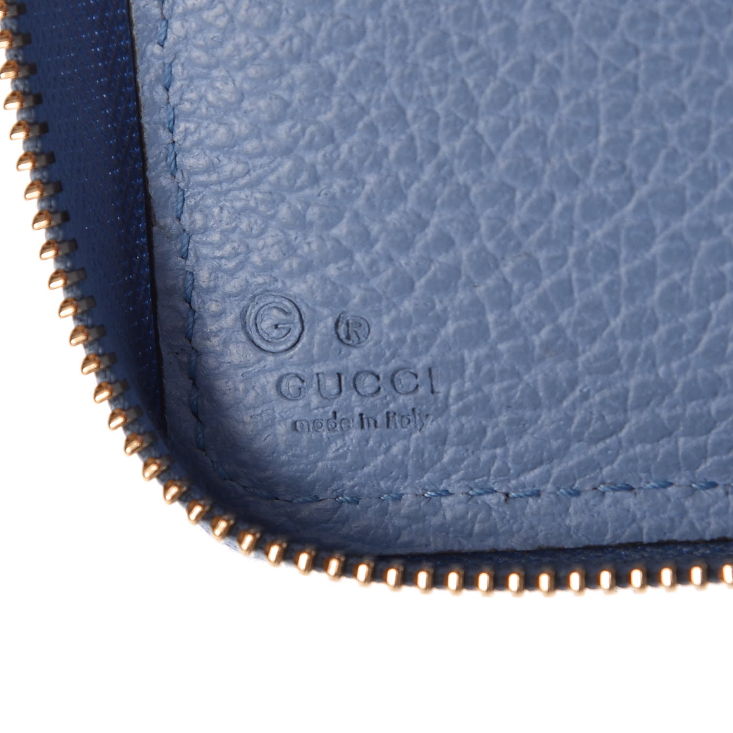Gucci Monogram Dollar Calfskin Zip Around Compact Wallet Beige Ebony Mineral Blue 6 of 7