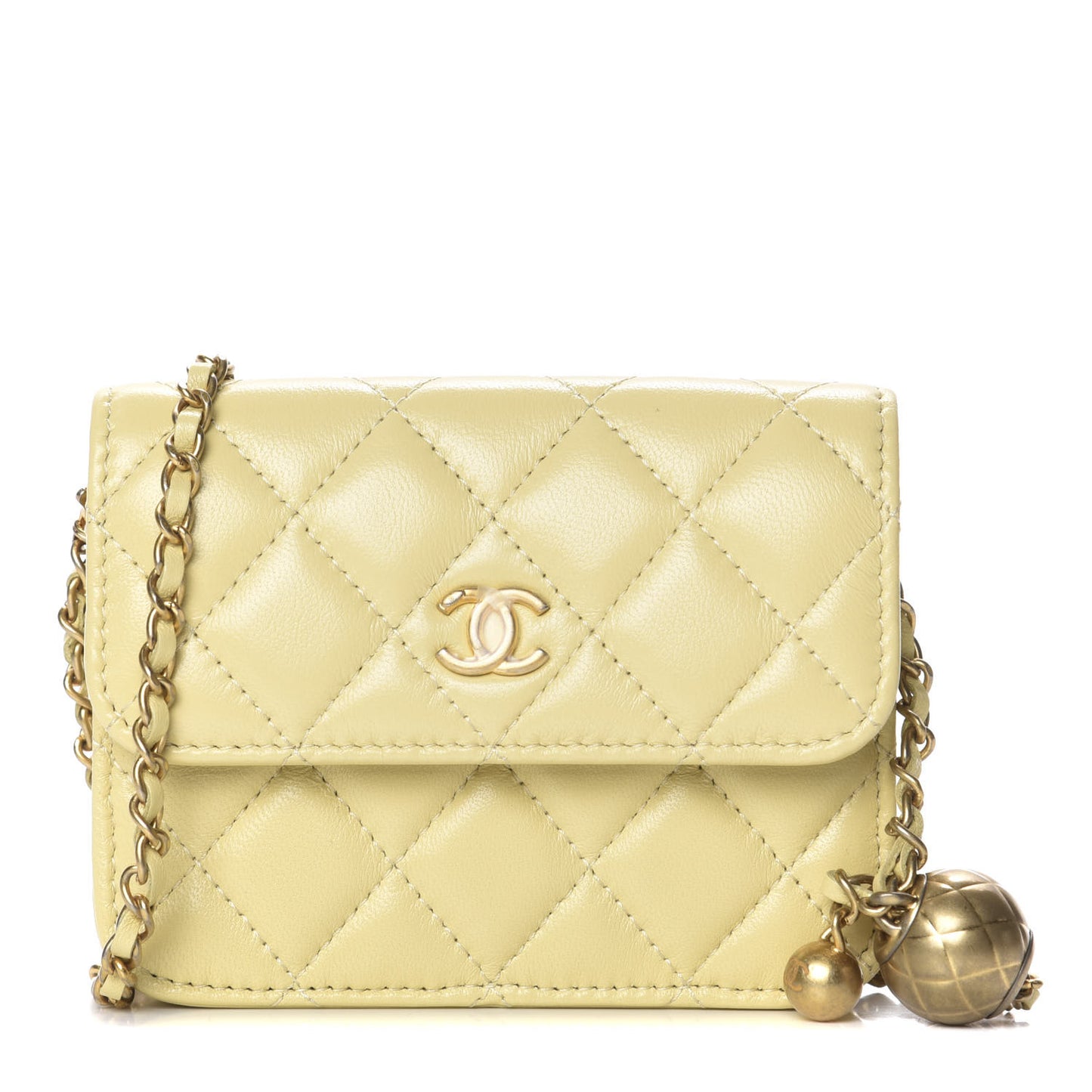Lambskin Quilted Pearl Crush Clutch With Chain Yellow