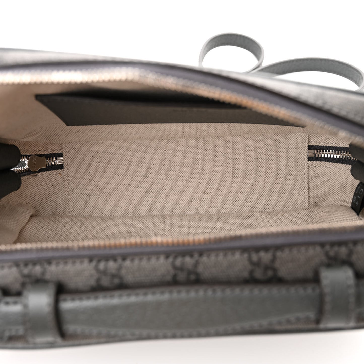 GG Supreme Monogram Textured Dollar Calfskin Small Ophidia Top Handle Shoulder Grey Black Graphite Grey