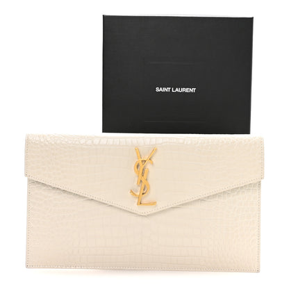Saint Laurent Calfskin Crocodile Embossed Uptown Monogram Pouch Crema Soft 8 of 8