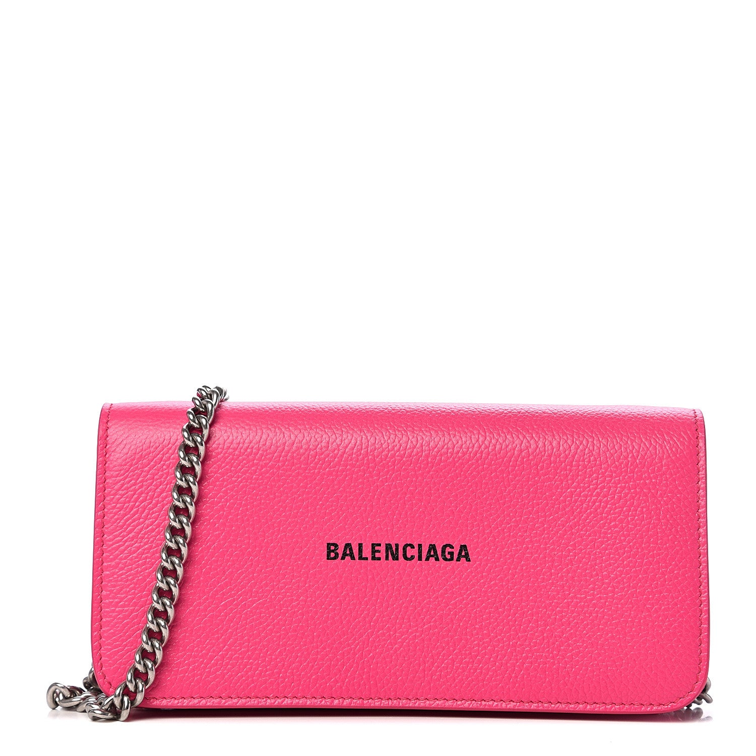 Balenciaga Grained Calfskin Logo Cash Continental Wallet on Chain Acid Pink Black 1 of 8