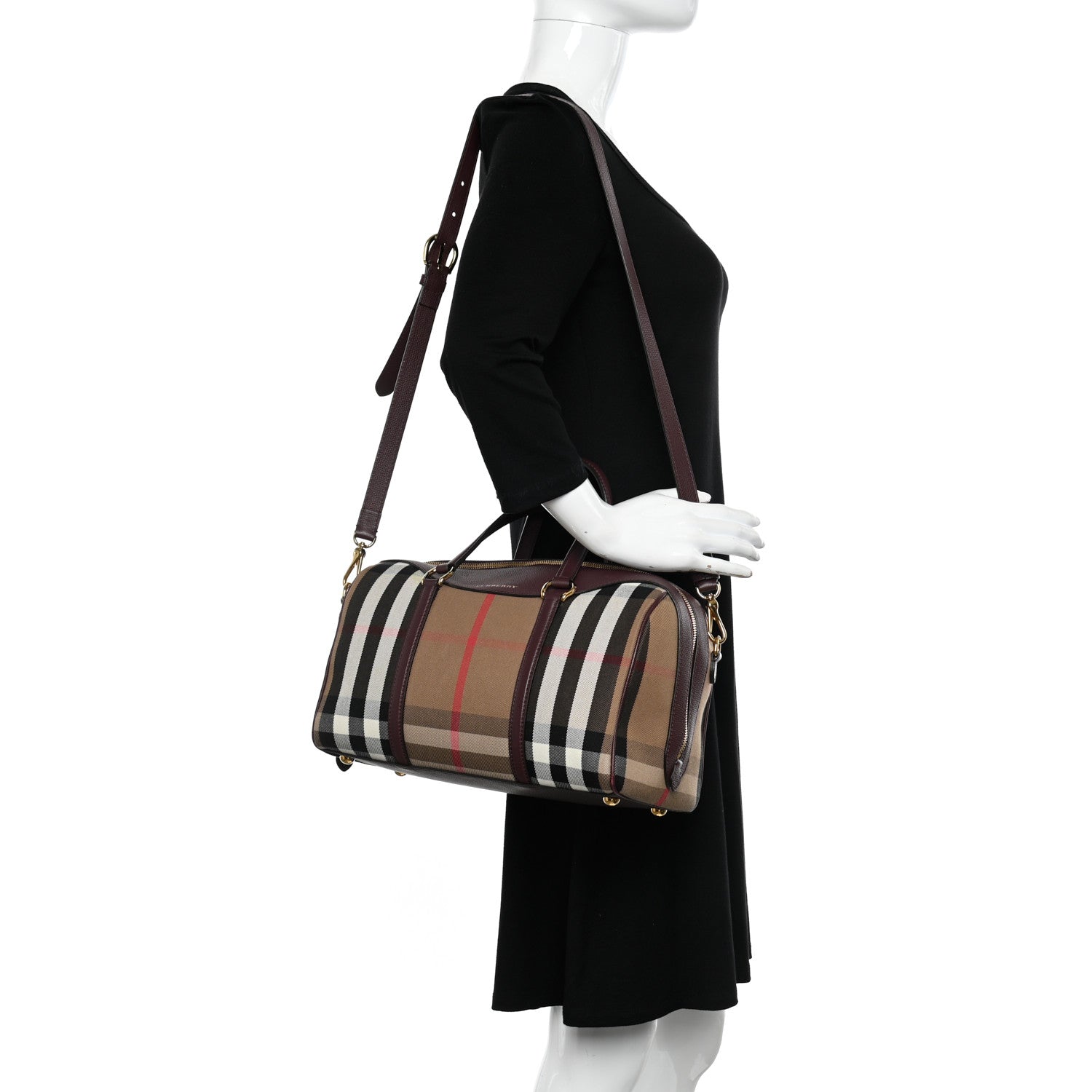 Burberry House Check Derby Calfskin Medium Alchester Bowling Bag Mahogany Red 2 of 12