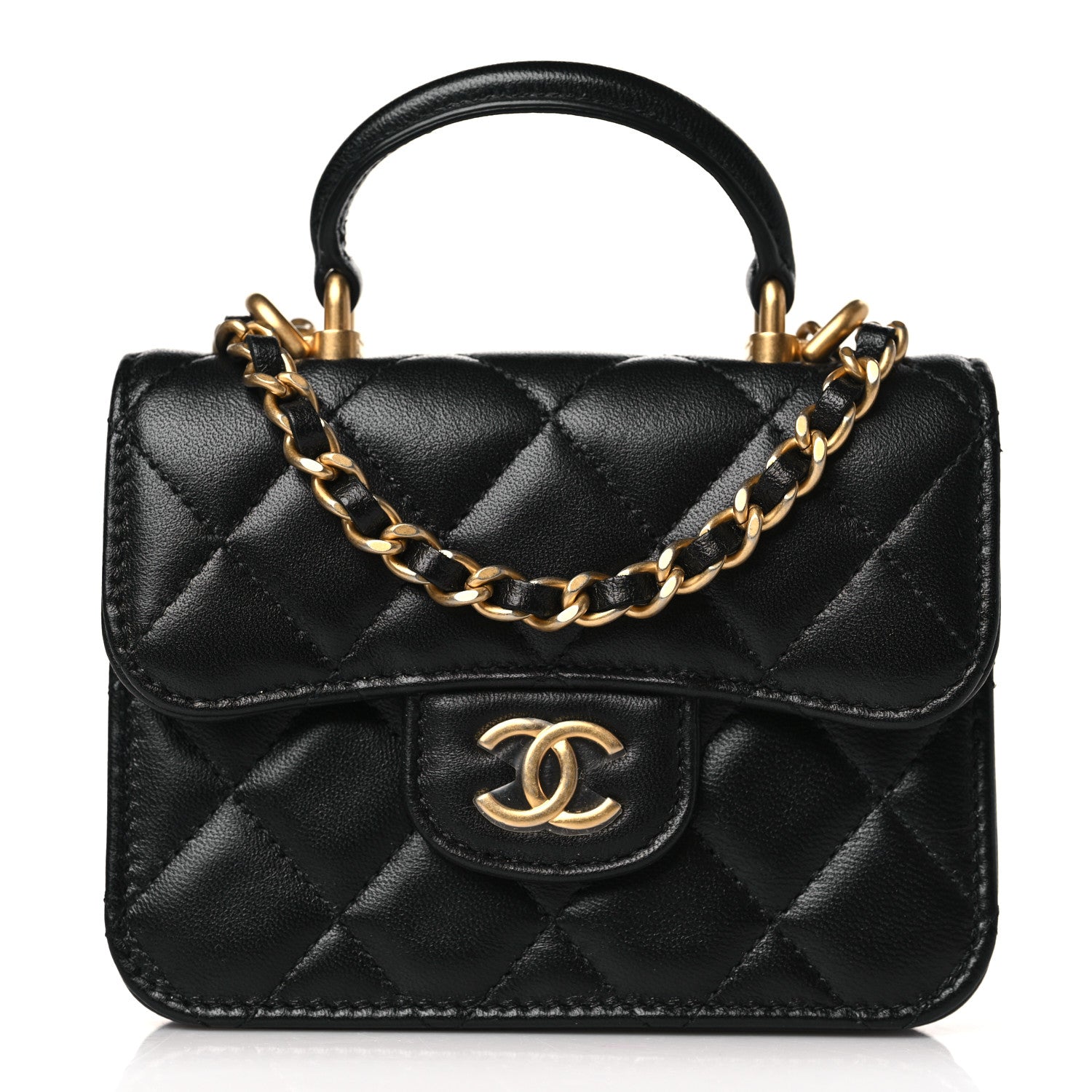 Chanel Lambskin Quilted Top Handle Flap Coin Purse With Chain Black 1 of 11