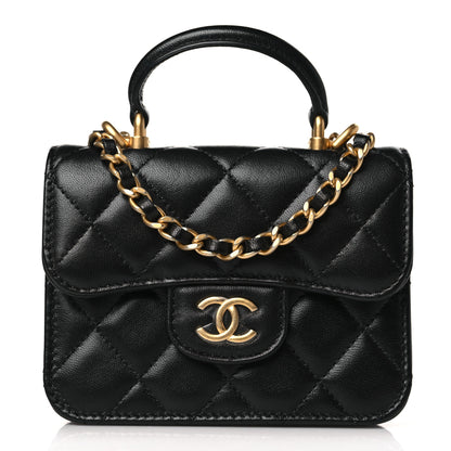 Chanel Lambskin Quilted Top Handle Flap Coin Purse With Chain Black 1 of 11