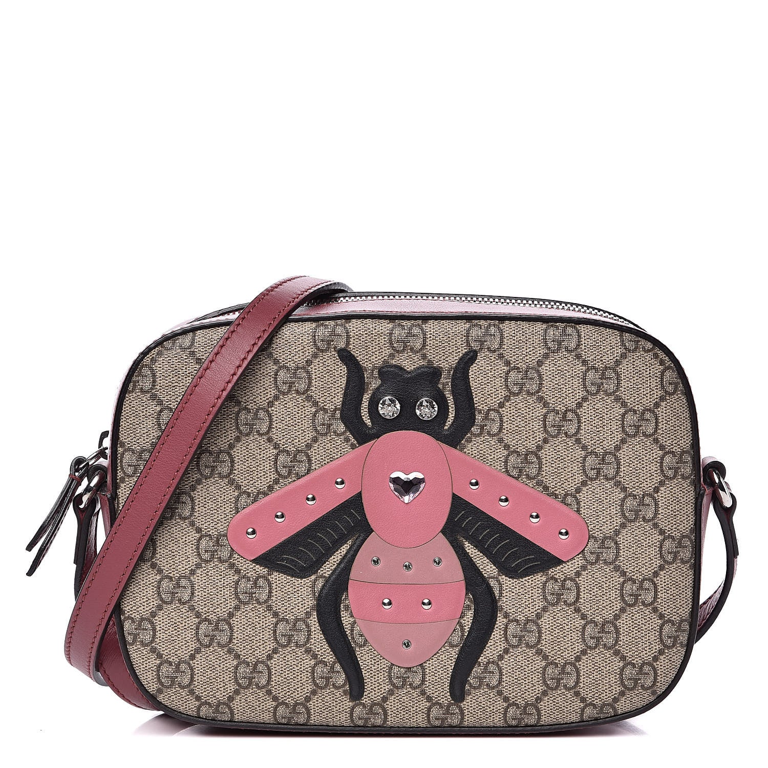 Gucci GG Supreme Monogram Calfskin Be0e Embellished Small Shoulder Bag Beige New Rosette 1 of 12