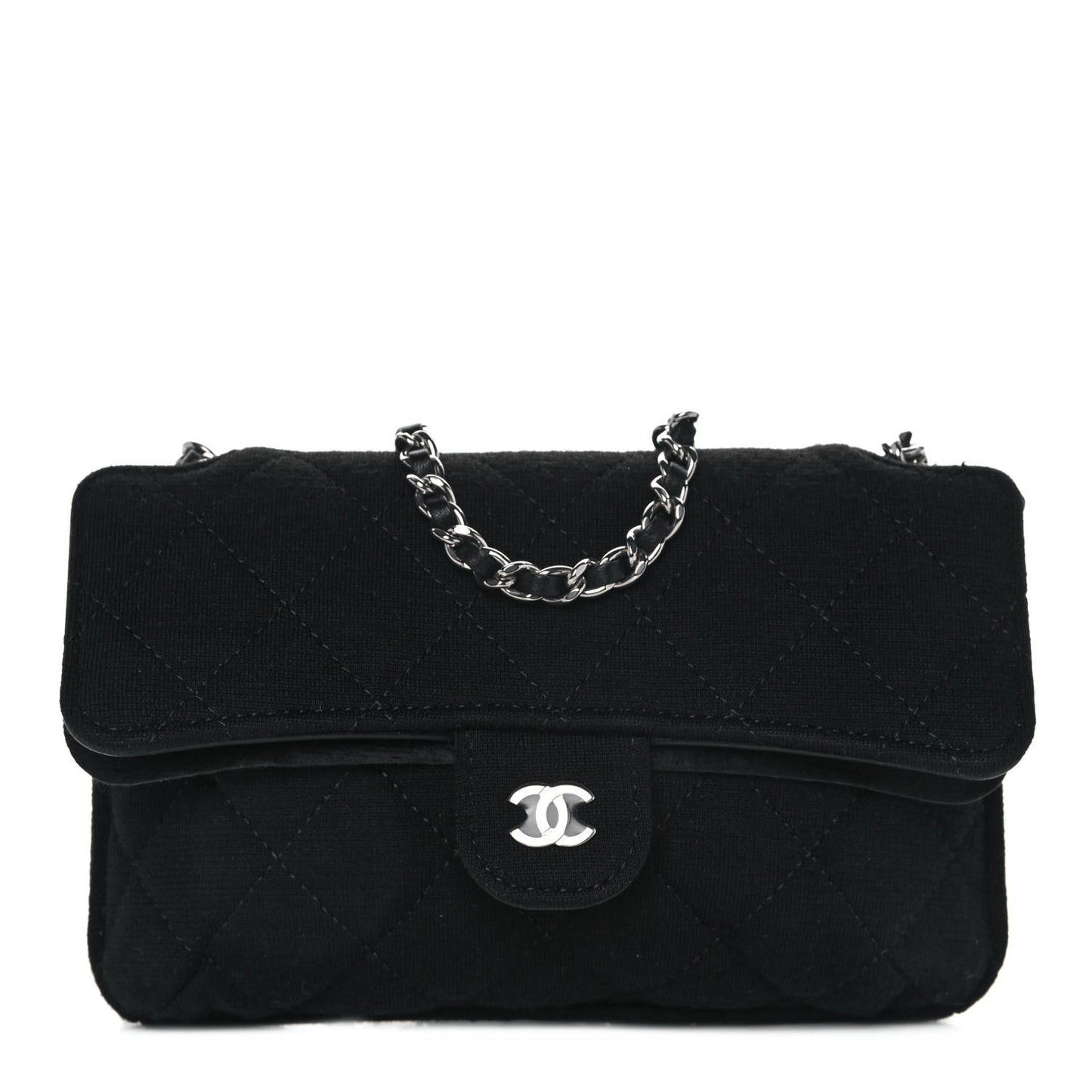 Jersey Fabric Quilted Foldable Tote With Chain Black Multicolor