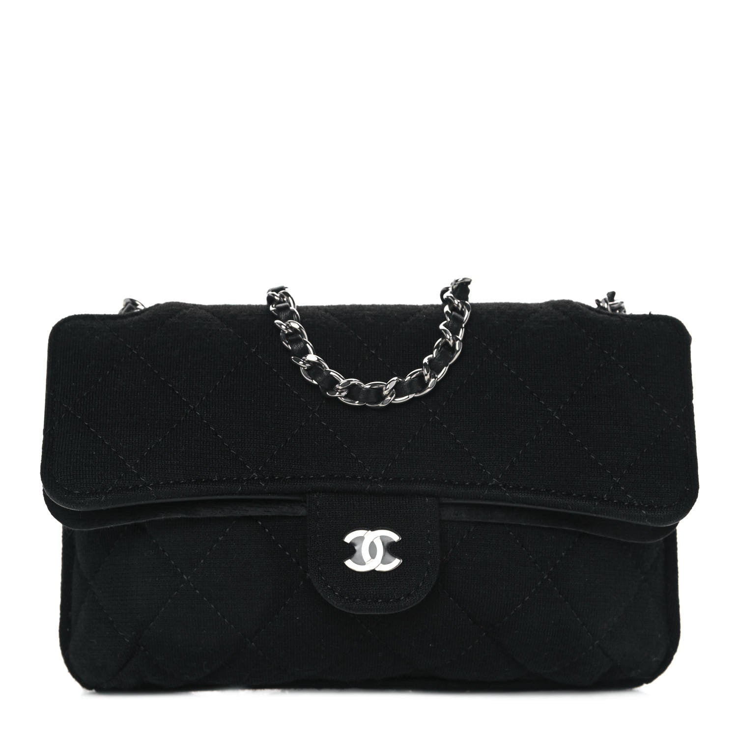 Chanel Jersey Fabric Quilted Foldable Tote With Chain Black Multicolor 19 of 25