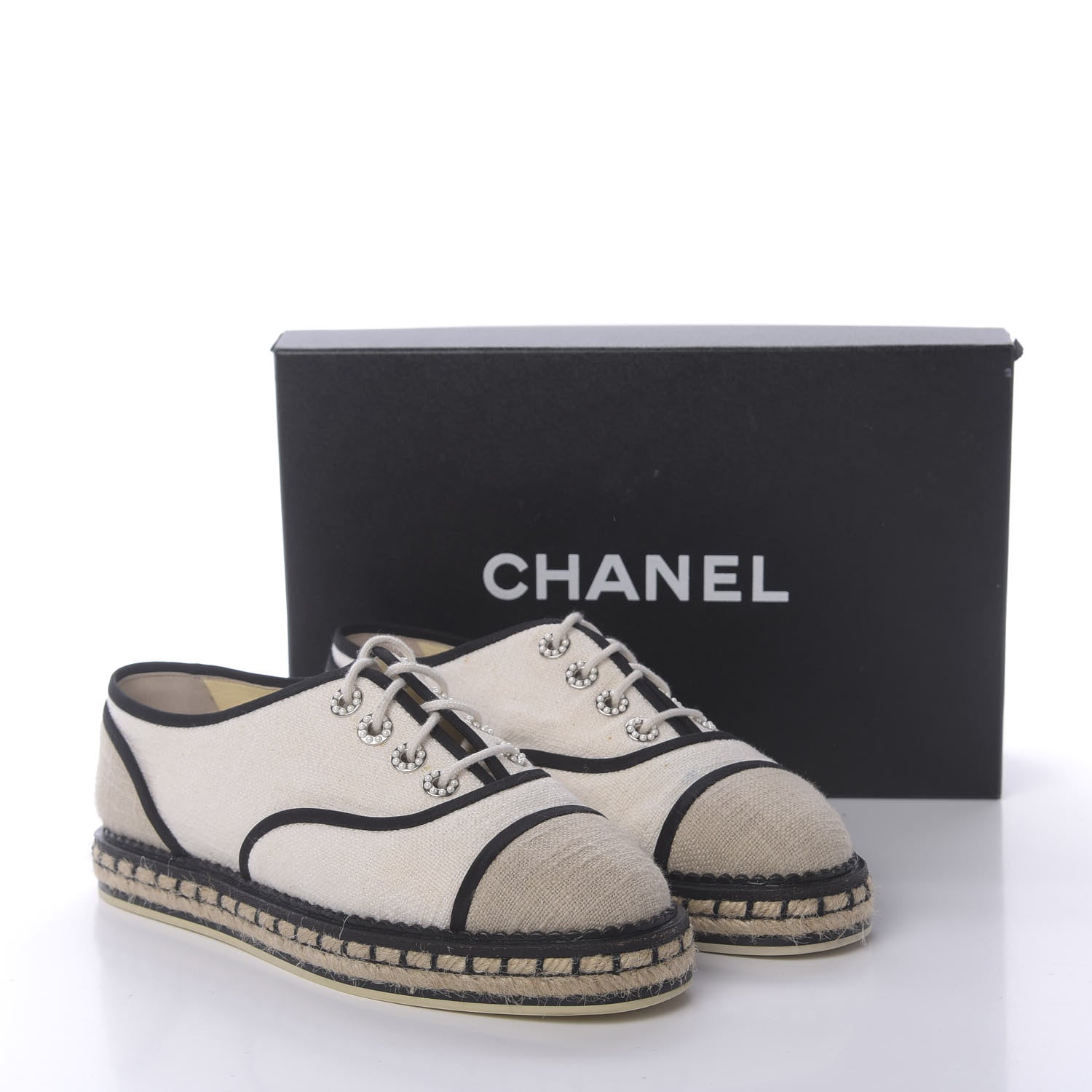 Chanel Cotton Lace Up Espadrilles 37 Light Beige 9 of 9